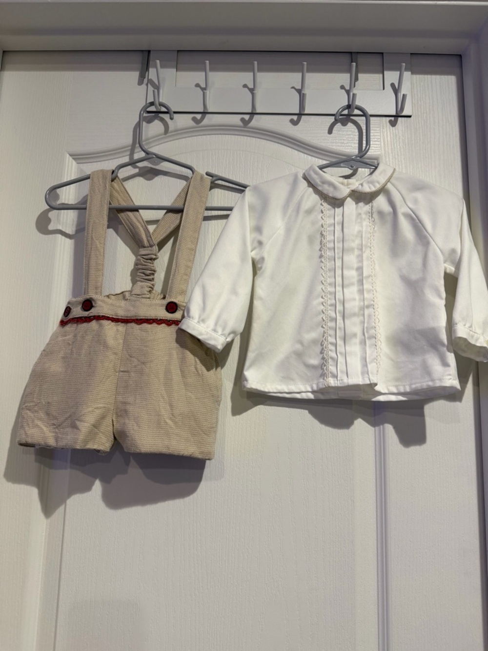 Classic Cream overalls babies' Matching Set with White Shirt European style.